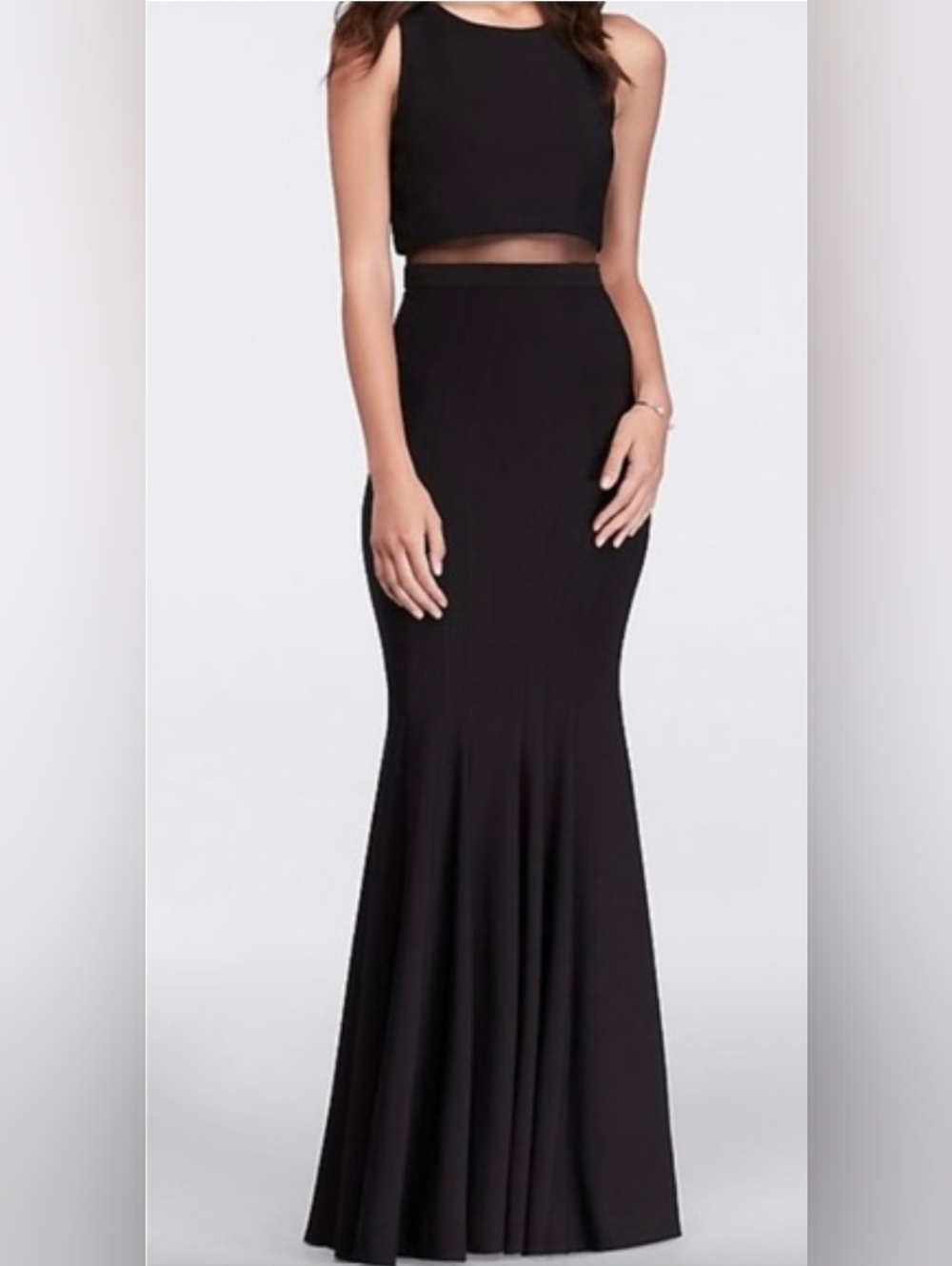 Betsy & Adam Black Mermaid Gown | 2-Piece Illusion Formal Dress